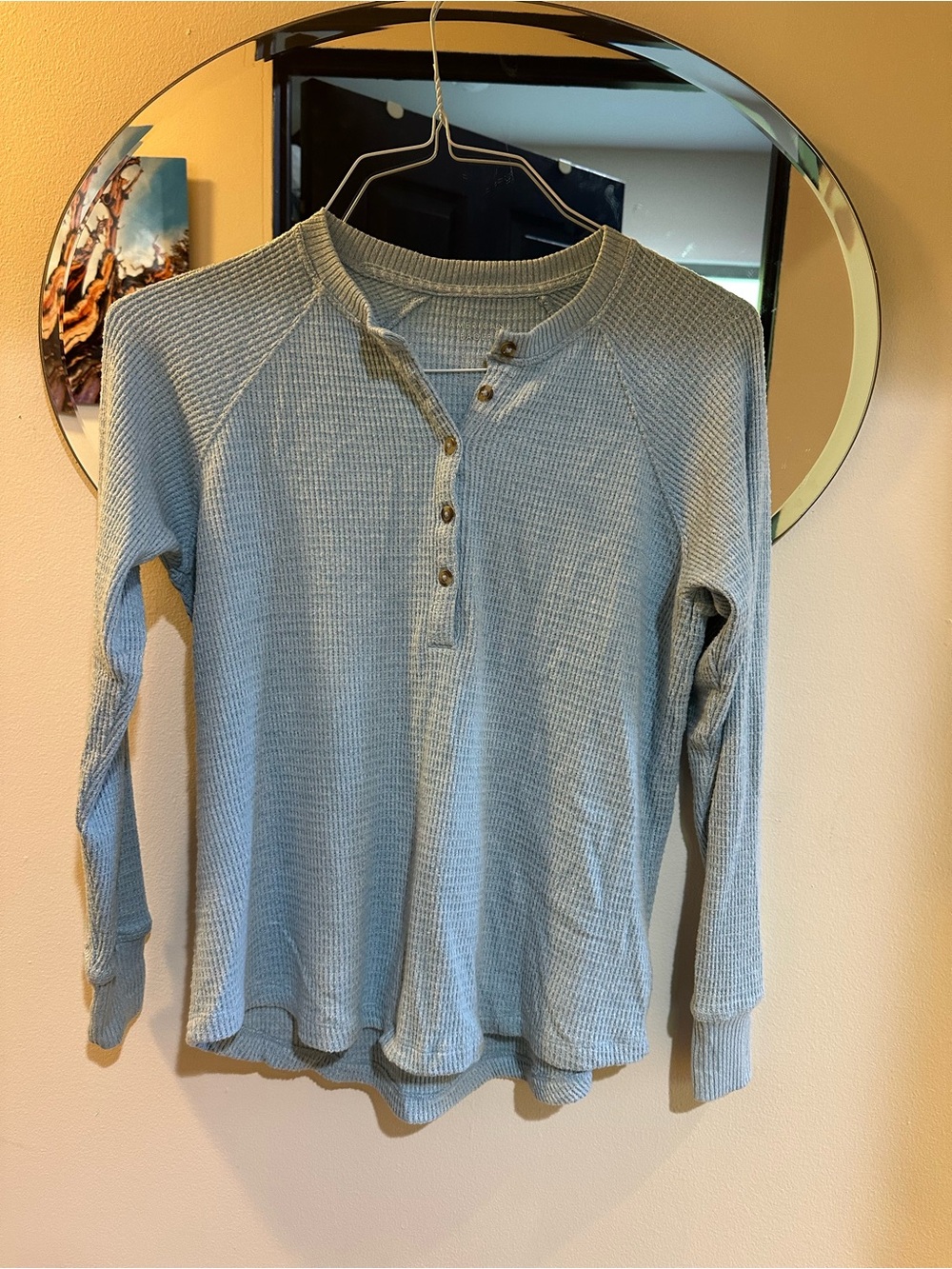 American Eagle Women’s XS Blue Waffle Knit Long Sleeve Henley Shirt